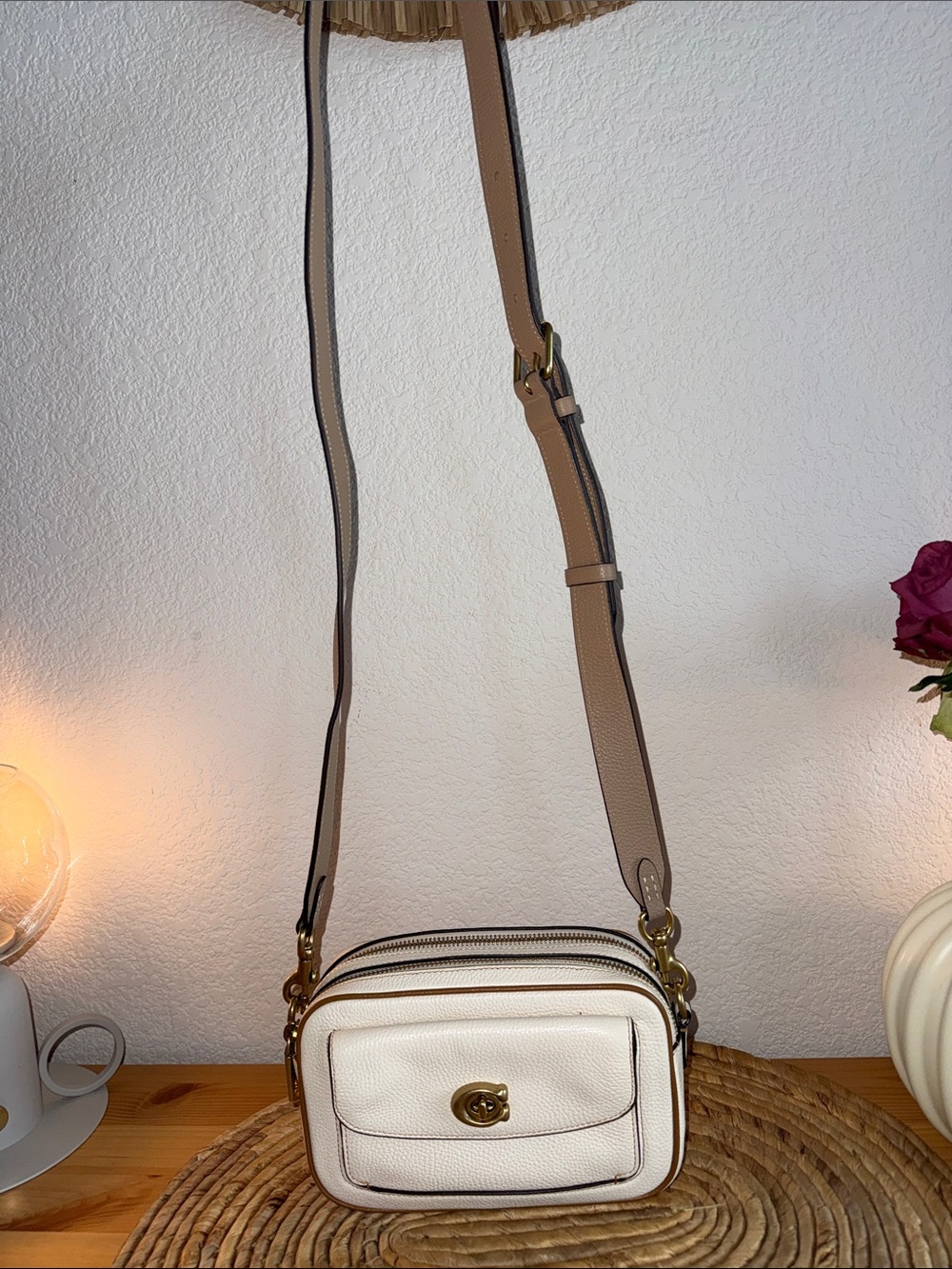 Coach Cream Pebbled Leather Crossbody with Gold Hardware - Picture 10 of 13
